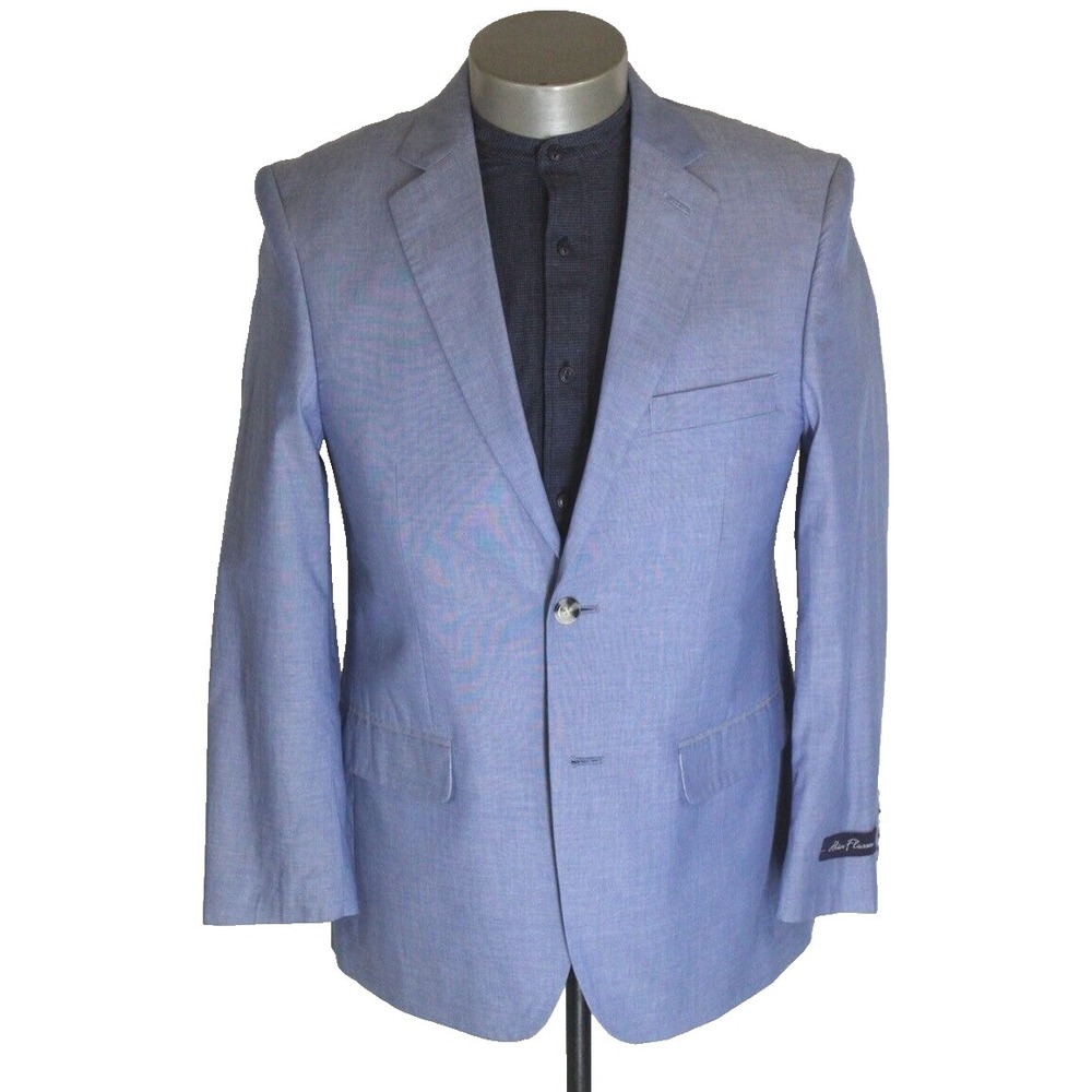 New mens light blue Alan Flusser blazer jacket sport‎ suit coat cotton 38 S